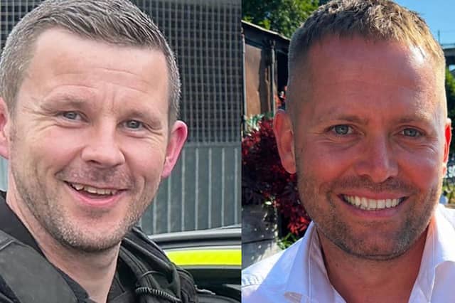 Pc Tom Clough (left) and PC Matthew Blades, who died when a car going in the wrong direction hit a police car on the A66 near Middlesbrough