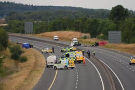 The scene on the M9 northbound at Junction 3 in Co Kildare after a head-on collision