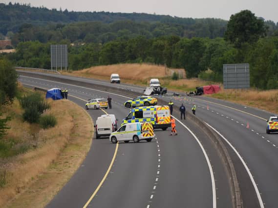 The scene on the M9 northbound at Junction 3 in Co Kildare after a head-on collision
