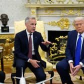 Canadian Prime Minister Mark Carney and US President Donald Trump hold a press conference at the White House in Washington