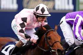 Hotazhell ridden by Shane Foley on their way to winning the William Hill Futurity Trophy at Doncaster