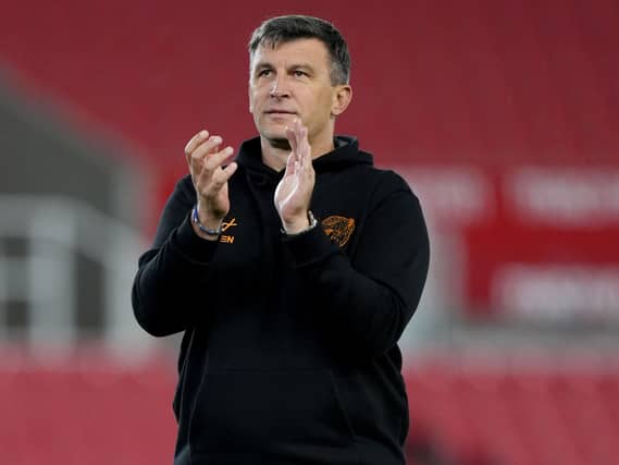 Hull manager Sergej Jakirovic applauds the fans