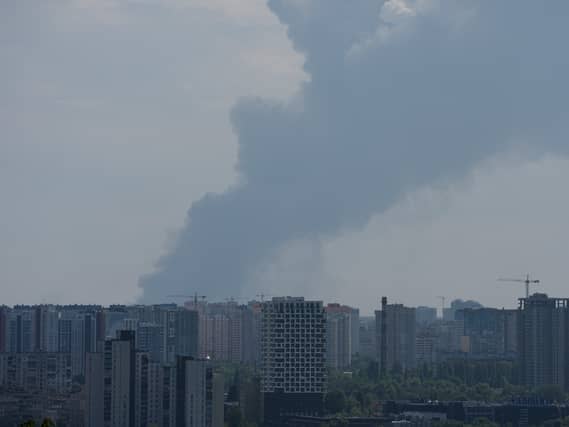 Smoke rises over the city center after a Russian attack on Kyiv