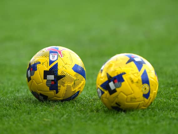 A general view of the official matchday footballs inside the stadium