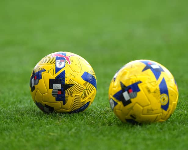 A general view of the official matchday footballs inside the stadium
