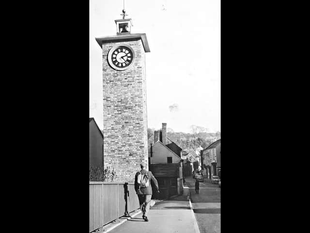The bridge over the River Severn and Bridgnorth’s Clock Tower are pictured on November 3, 1962.