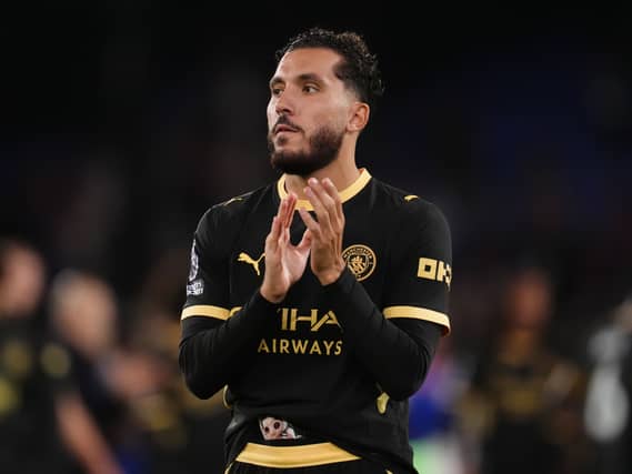 Manchester City’s Rayan Cherki applauds the fans after the final whistle following the Premier League match at Selhurst Park, London