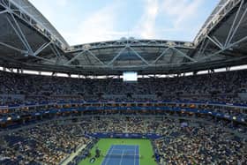 A wide view of Arthur Ashe Stadium during the US Open mixed doubles