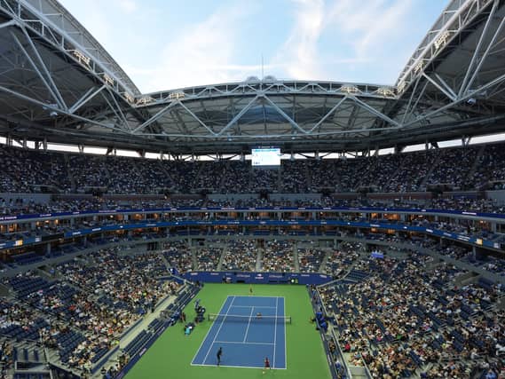 A wide view of Arthur Ashe Stadium during the US Open mixed doubles