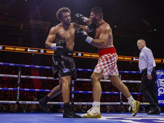 Moses Itauma (left) suffered the first defeat of his career when he was stopped by Filip Hrgovic at The O2