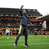 Cesar Peixoto celebrates Wolves' victory over Stoke City (Photo by Brett Patzke - WWFC/Wolves via Getty Images)