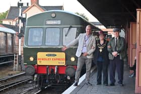 Train driver Bob Dunn (right), Bewdley Mayor Sharon Harvey (middle) and Severn Valley Director Gus Dunster (left)