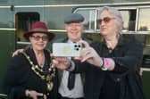 Train driver: Bob Dunn has a pic with Bewdley Mayor: Sharon Harvey and Worcestershire Poet Laureate: Jay Rose Ana.