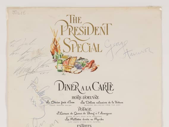 A Pan American Airways menu signed by all four members of The Beatles