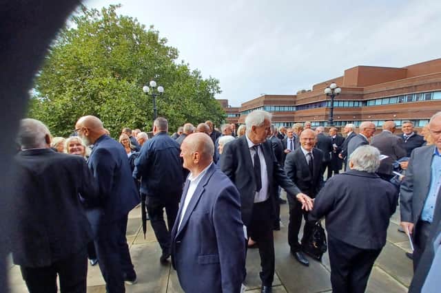 Mourners outside the funeral of Wolves goalkeeper Phil Parkes