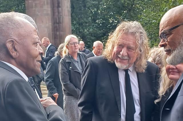 Rock legend Robert Plant at the funeral of ex-Wolves goalkeeper Phil Parkes