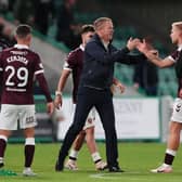 Hearts boss Wouter Vrancken celebrates