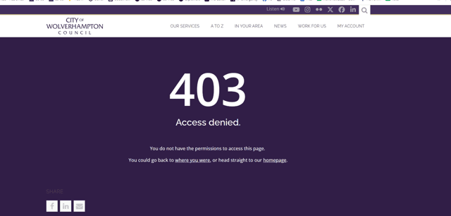 403 error message on FOI Log for City of Wolverhampton Council's webpage at 10.30am on September 4