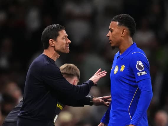 Morgan Rogers (right) with Chelsea boss Xabi Alonso