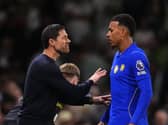 Morgan Rogers (right) with Chelsea boss Xabi Alonso
