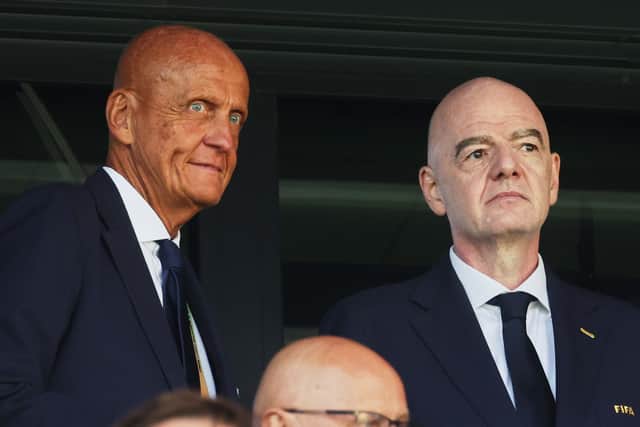Gianni Infantino, right, with former referee Pierluigi Collina (Beata Zawrzel/AP)