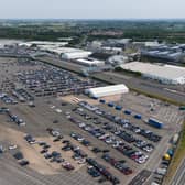 A view of vehicles at the Jaguar Land Rover facility in Gaydon, Warwickshire