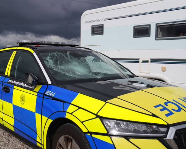 Damaged police car