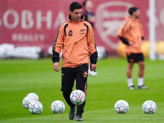Arsenal manager Mikel Arteta during a training a session ahead of the club's flight to Italy