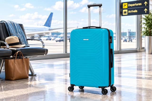 FLYMAX 29-inch 100-litre hard-shell suitcase in aqua.