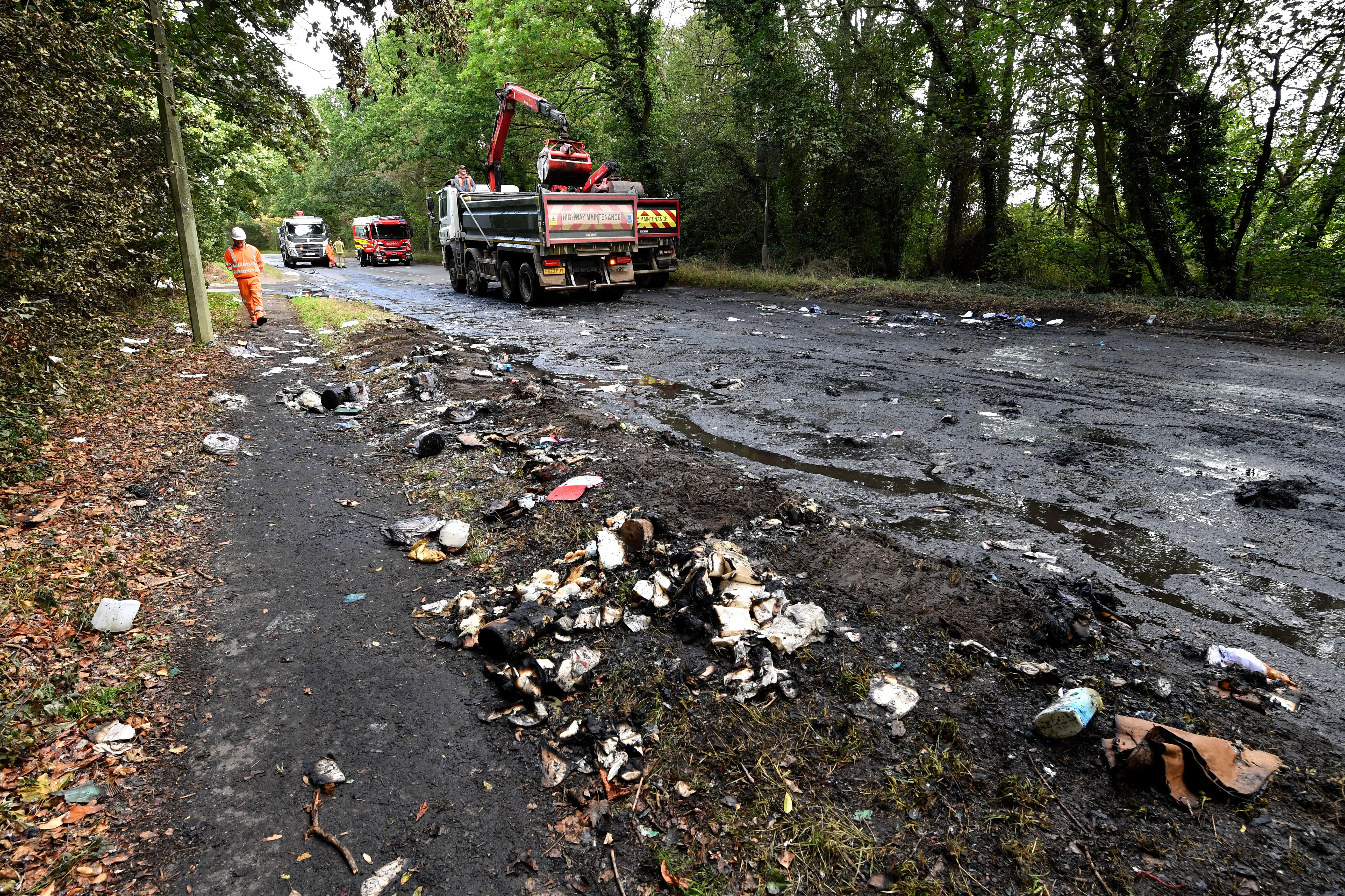 Watch: Clean-up begins after lorryload of loo roll goes up in smoke blocking motorway link road for hours