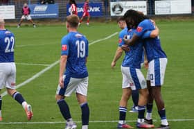 Hugs for double goalscorer Milan Butterfield, right (Picture: Steve Evans)
