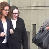 Fiona Donohoe (right) arrives at Belfast Coroner's Court on Tuesday morning with her legal team