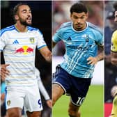 Composite image of Leeds striker Dominic Calvert-Lewin, Nottingham Forest's Morgan Gibbs-White and Brentford forward Kevin Schade, left to right