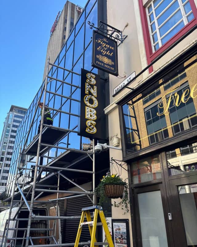 New signage for Snobs, Birmingham