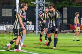Stafford Rangers celebrate against Kidsgrove Athletic in midweek Picture: Pete Wideman