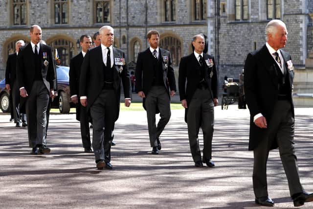 The Duke of Cambridge, the Duke of York, the Duke of Sussex, the Earl of Wessex and Forfar and the Prince of Wales (Alastair Grant/PA)