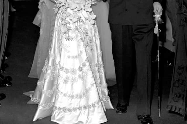 Princess Elizabeth and the Duke of Edinburgh leaving Westminster Abbey after their wedding ceremony (PA)