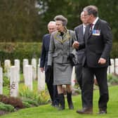 The Princess Royal talking to Vice Admiral Peter Hudson, Vice Chairman to the Commonwealth War Graves Commission (right) during a visit to the Cannock Chase War Cemetery