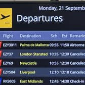 A departures board at Belfast International Airport following disruption to flights due to a 'technical issue' at an air traffic control centre