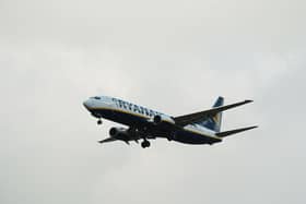 A Ryanair plane on its approach to Stansted Airport