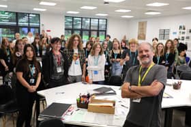 Charlie Adlard with Telford College art and design students.