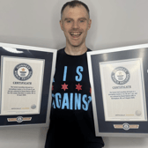 Dan Hudson has officially earned a second Guinness World Record for the fastest half marathon dressed as a microphone at the Solihull Half Marathon