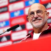 Luis de la Fuente smiles during Spain's press conference