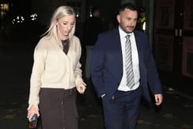 Carla Lockhart from the DUP and Timothy Gaston from the TUV leaving Belfast High Court