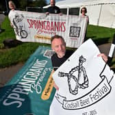 Codsall Beer festival, Codsall Village Hall, on this Friday and Saturday, with the marquee up already now. At the front is organiser: Andy Evans, and at back helping is: Kelly Evans , Tom Hynes. Kathryn Palmer.