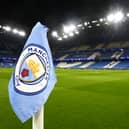 A general view of a corner flag inside the Etihad Stadium before Manchester City's match against Bayer Leverkusen