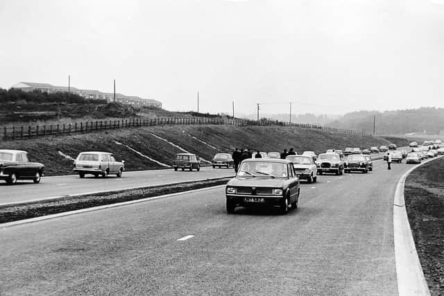 The opening of the Eastern Primary Road in Telford on Monday, October 4, 1971. “Traffic gets moving on Telford’s new Eastern Primary Road” is the original caption to this picture when it was published in the Shropshire Star as part of an advertising feature on October 6, 1971.