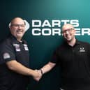 Shropshire darts player Derek Coulson (left) with Darts Corner content creator Alex Moss