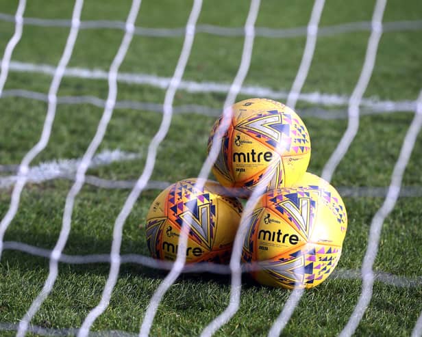 General view of the official match balls before the Scottish Premiership match