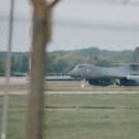A US Air Force Rockwell B-1 Lancer bomber at RAF Fairford in Gloucestershire